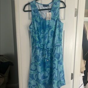 NWT Cabana Life Blue and Green Tropical Dress, size L